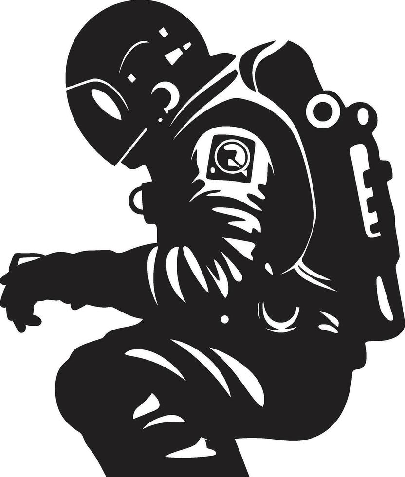 celestial explorador astronauta emblemático diseño cero gravedad pionero negro espacio logo vector
