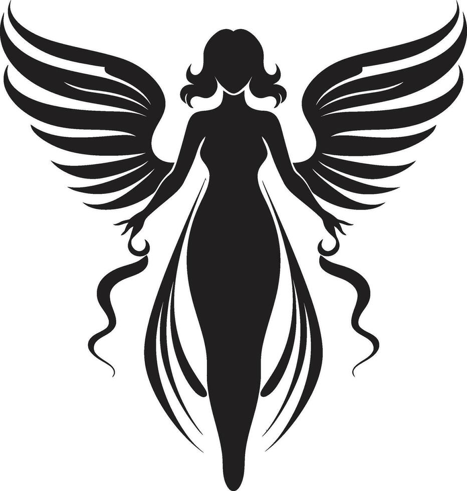 celestial Mensajero negro alas símbolo adivinar armonía angelical emblema diseño vector