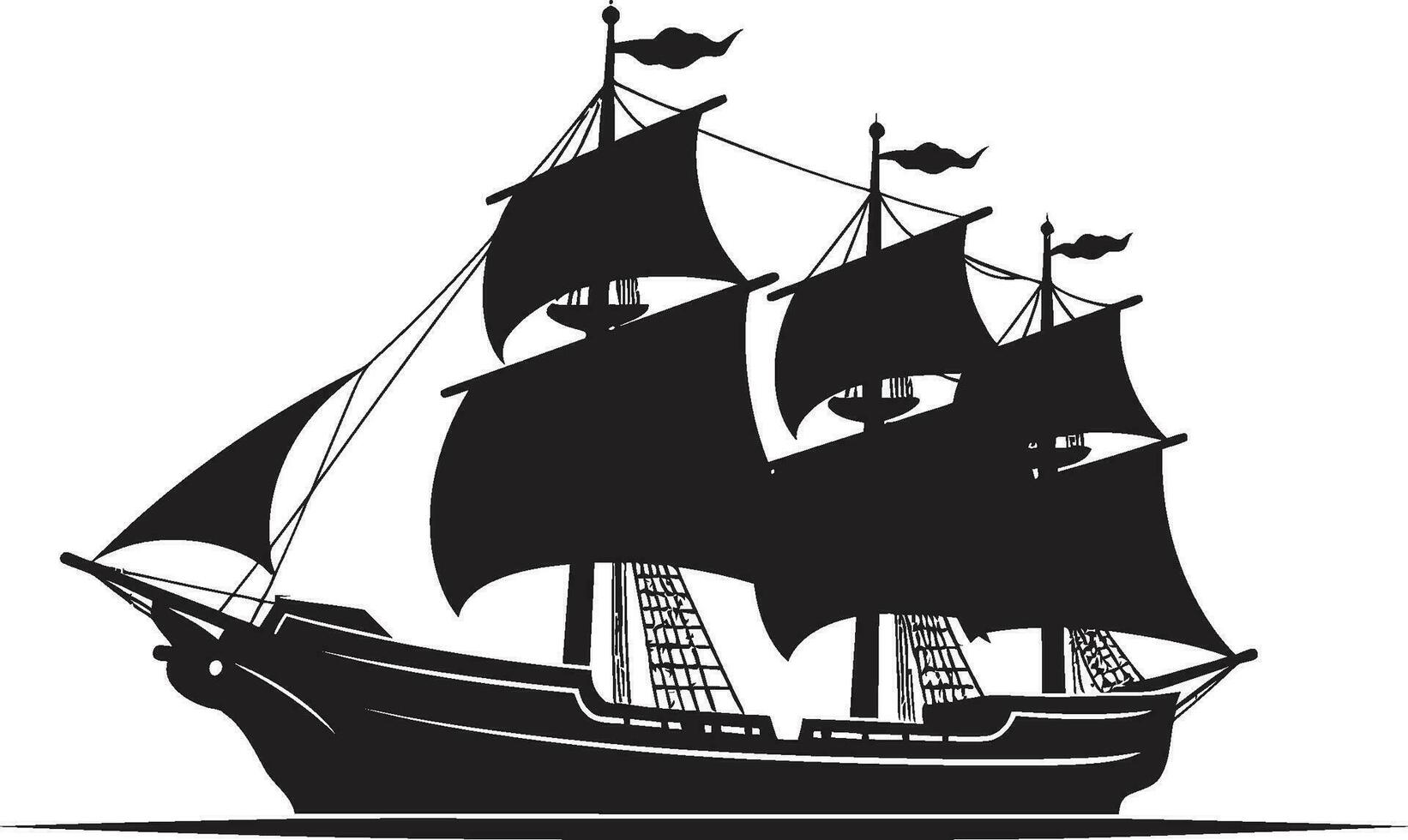 Legendary Sailing Vector Ancient Ship Emblem Ancient Odyssey Black Ship in Vector