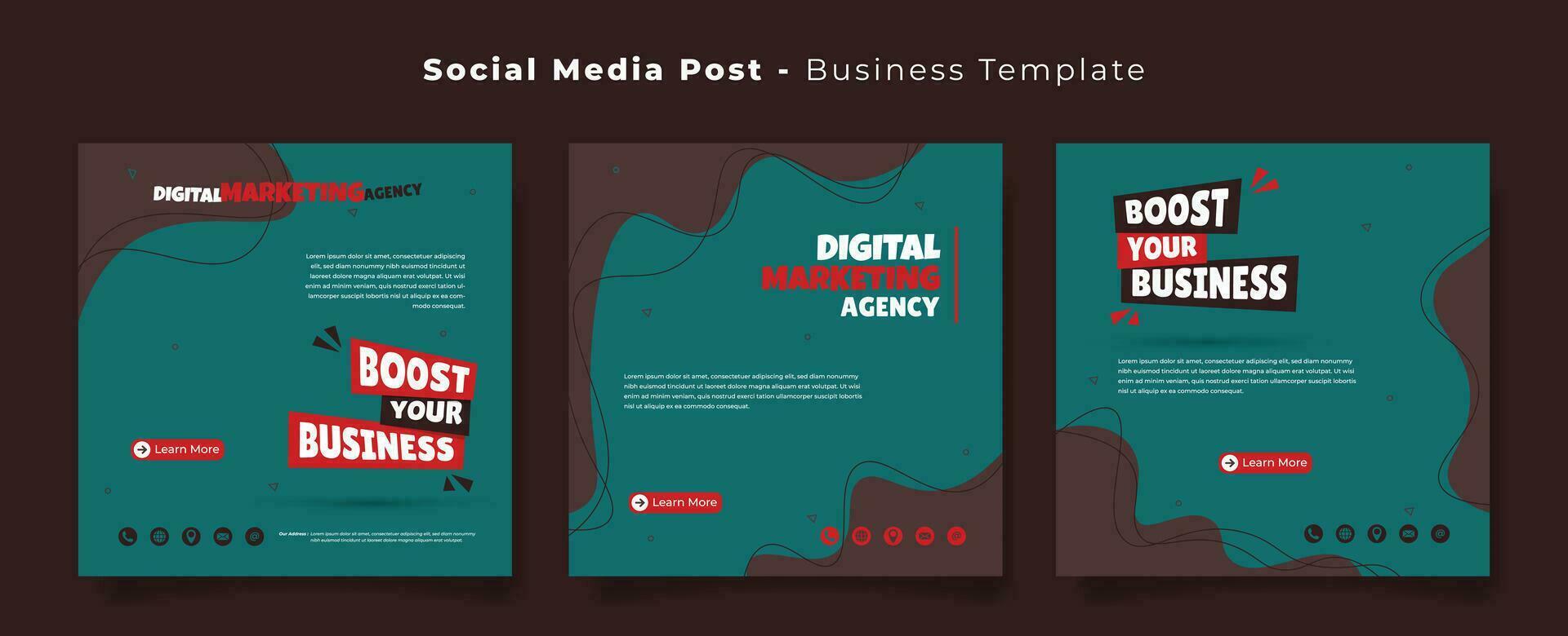 Social media post template with flat waving green brown background design for industry marketing vector