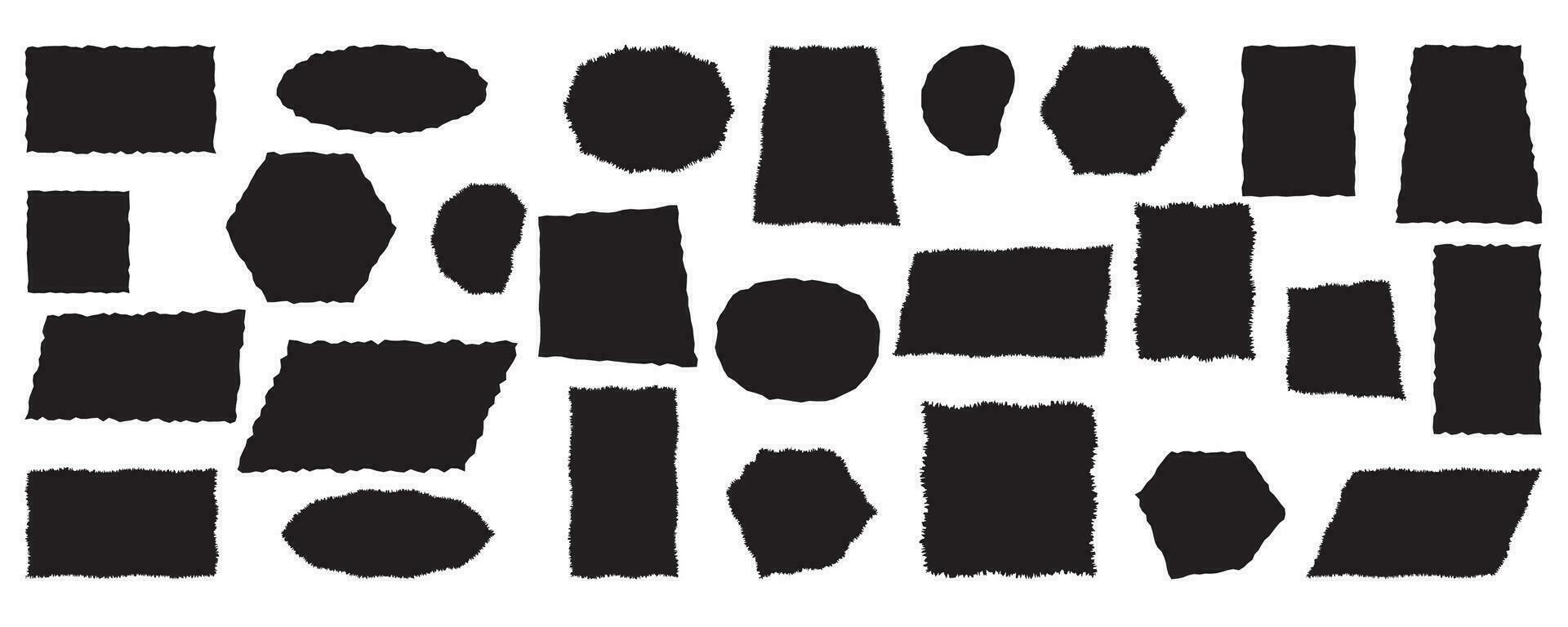 dentado rectángulos recopilación. conjunto de negro grunge elemento, formas con dentado bordes Rasgado papel piezas para collage, texto caja, bandera, pegatina. vector. vector ilustración