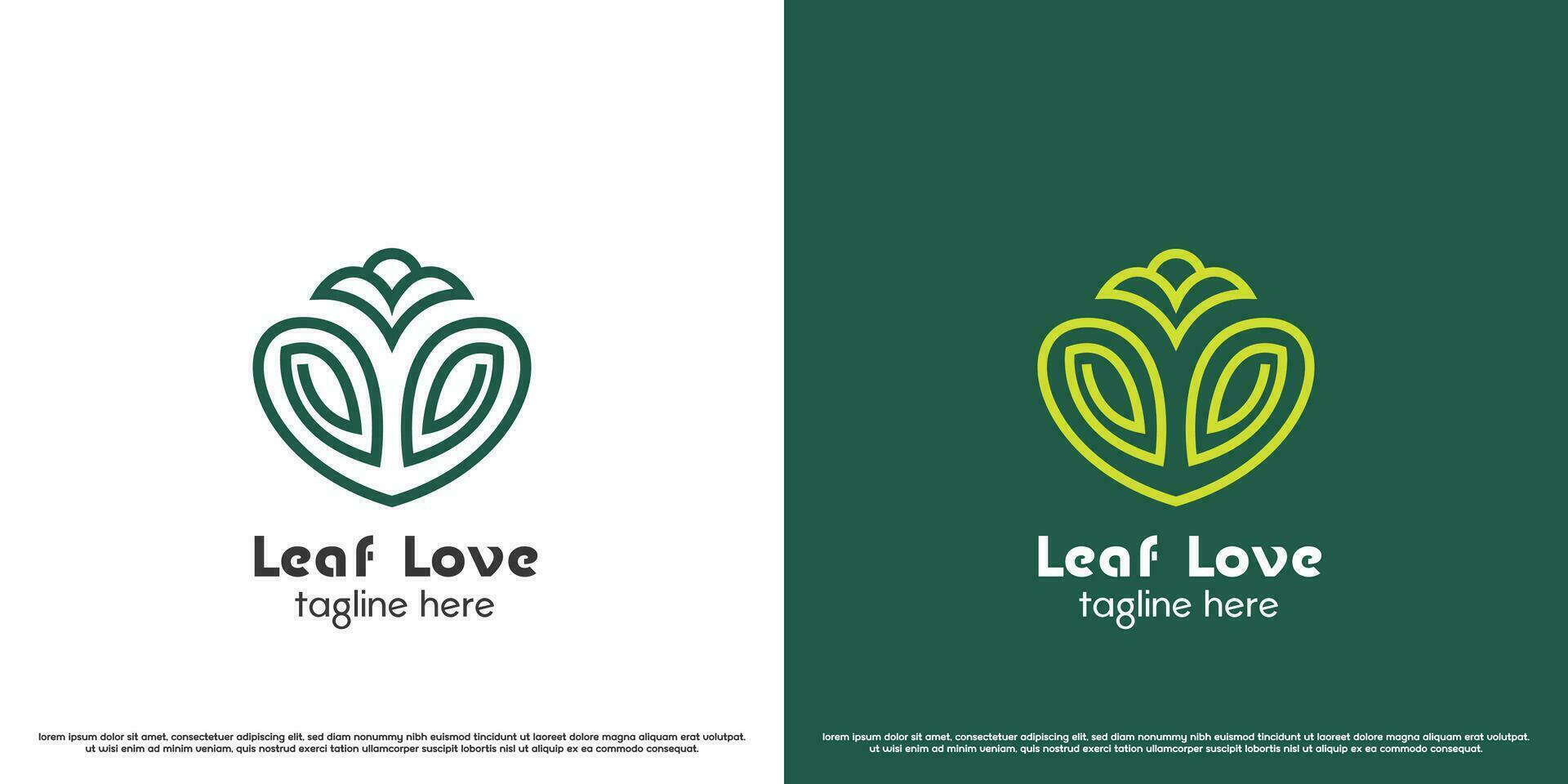 Love leaf logo design illustration. Silhouette line art linear leaf plant tree root seed green eco environment nature heart shape natural environmental fresh. Balanced abstract modern minimal icon. vector