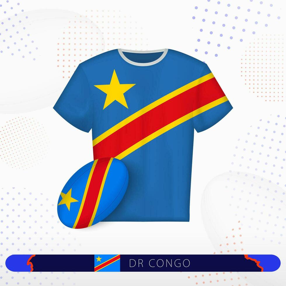 DR Congo rugby jersey with rugby ball of DR Congo on abstract sport background. vector
