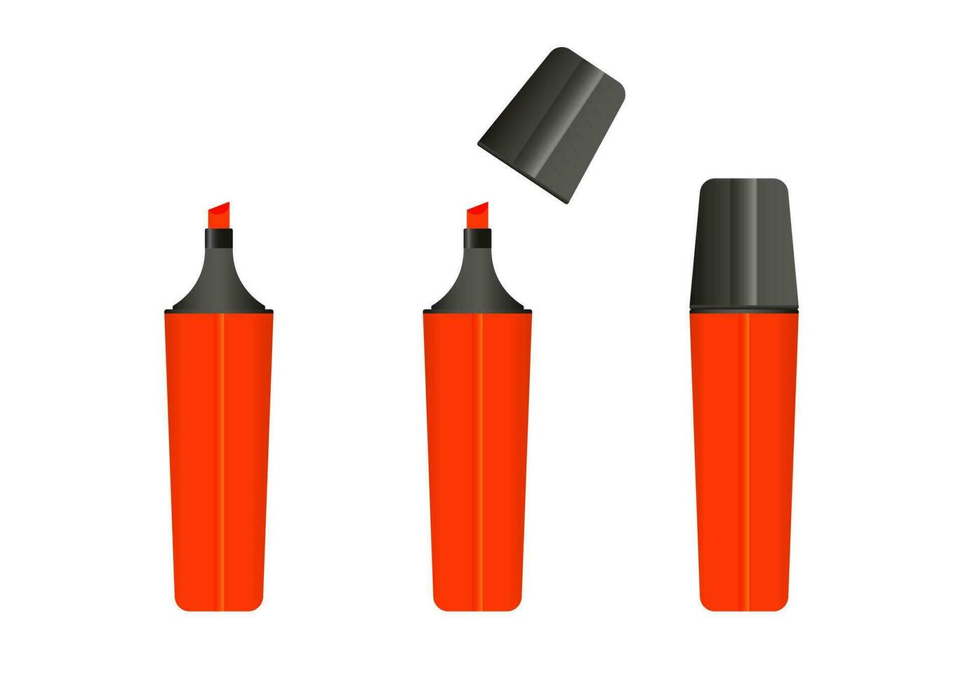 Red highlighter marker, 3 versions of marker in red color. vector