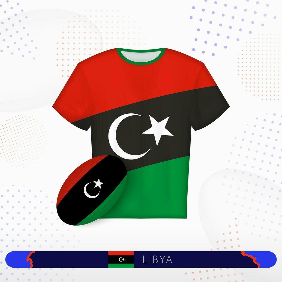 Libya rugby jersey with rugby ball of Libya on abstract sport background. vector