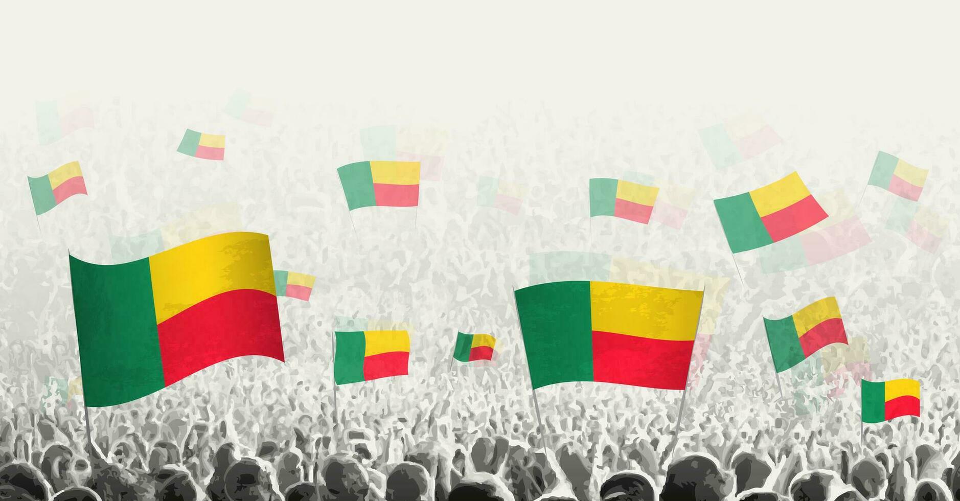 Abstract crowd with flag of Benin. Peoples protest, revolution, strike and demonstration with flag of Benin. vector