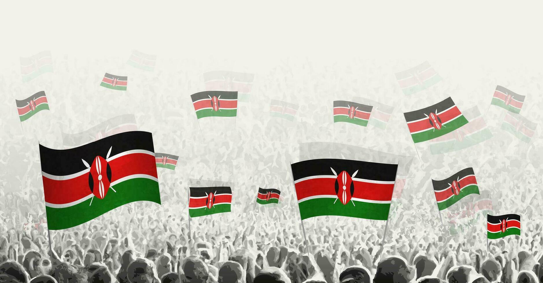 Abstract crowd with flag of Kenya. Peoples protest, revolution, strike and demonstration with flag of Kenya. vector