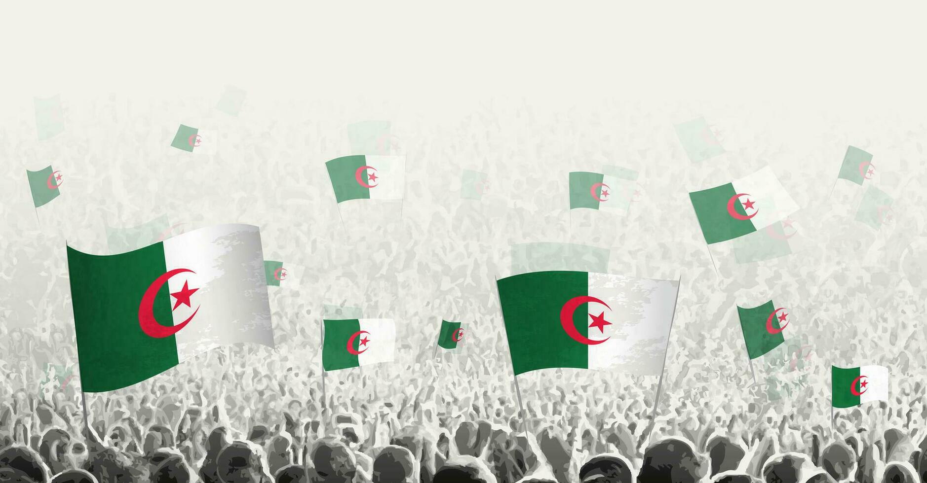 Abstract crowd with flag of Algeria. Peoples protest, revolution, strike and demonstration with flag of Algeria. vector