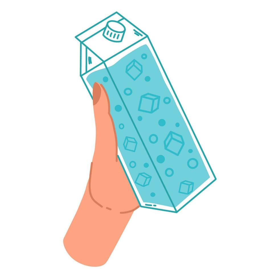 Vector illustration of water bottle in  hand on a white background. The concept of a healthy lifestyle, water balance. Image for sports design, stickers, web design elements, banner