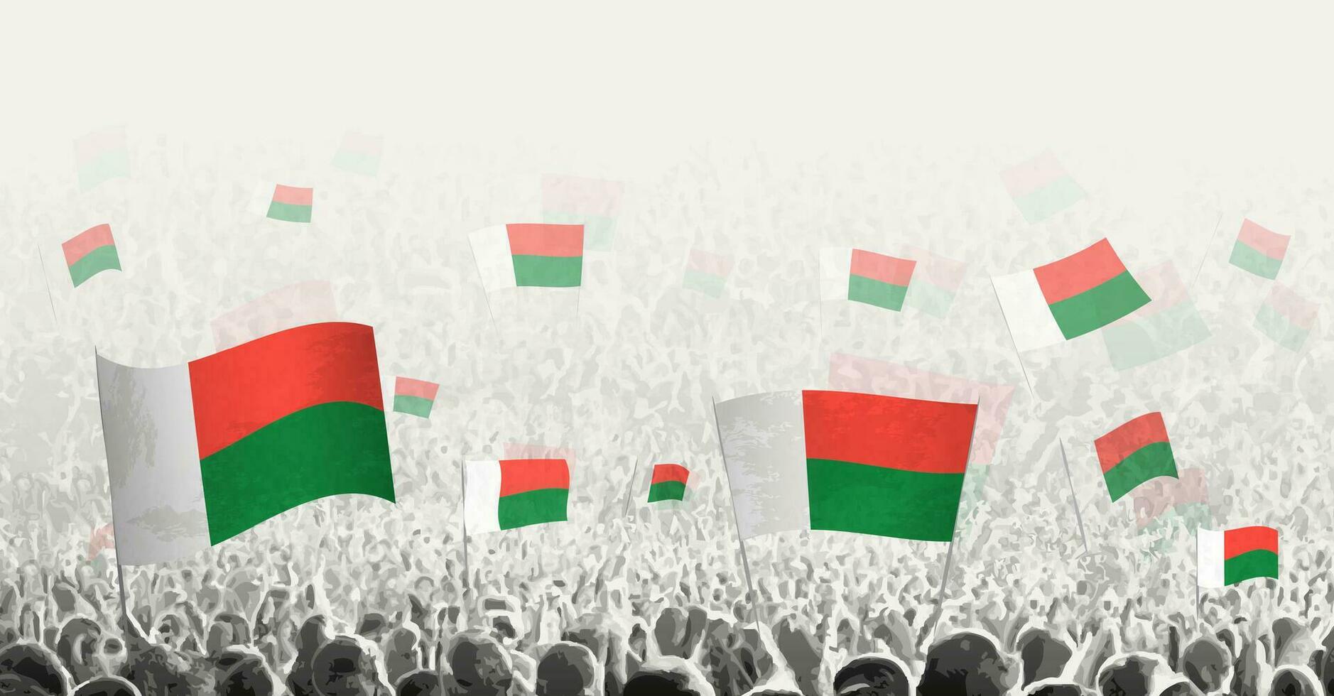 Abstract crowd with flag of Madagascar. Peoples protest, revolution, strike and demonstration with flag of Madagascar. vector