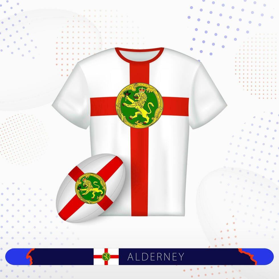 Alderney rugby jersey with rugby ball of Alderney on abstract sport background. vector