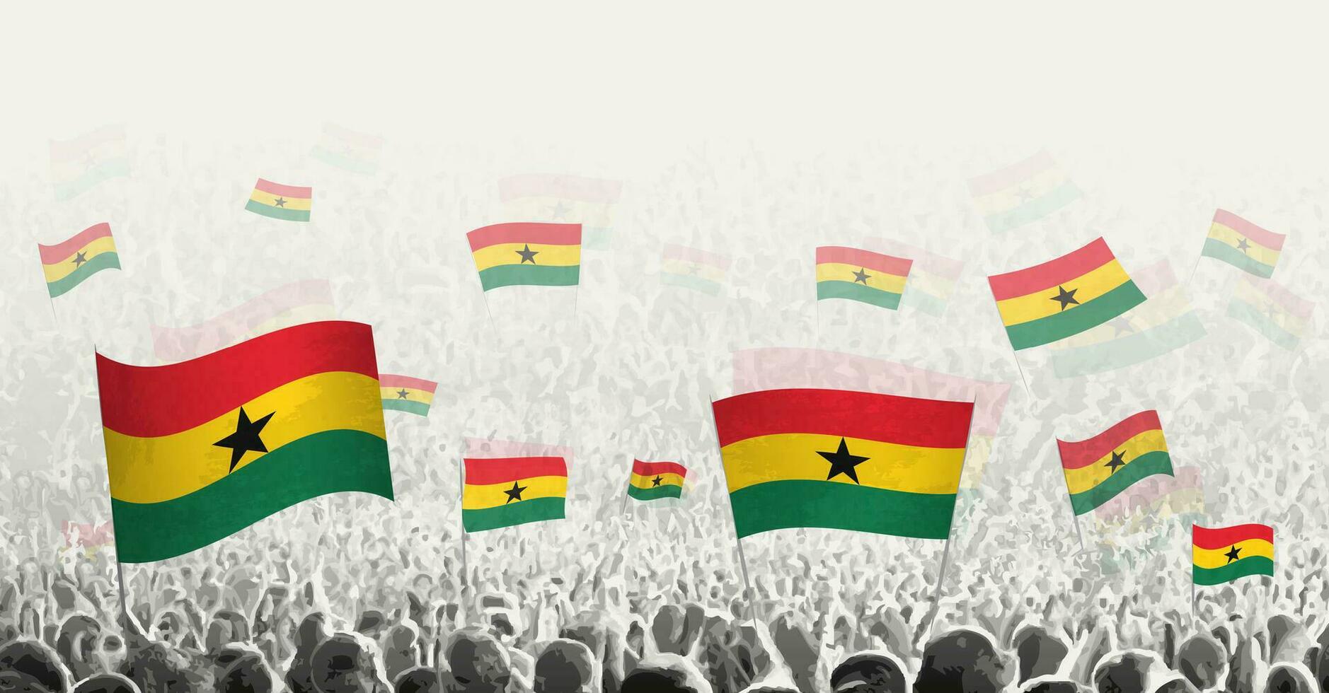 resumen multitud con bandera de Ghana. pueblos protesta, revolución, Huelga y demostración con bandera de Ghana. vector