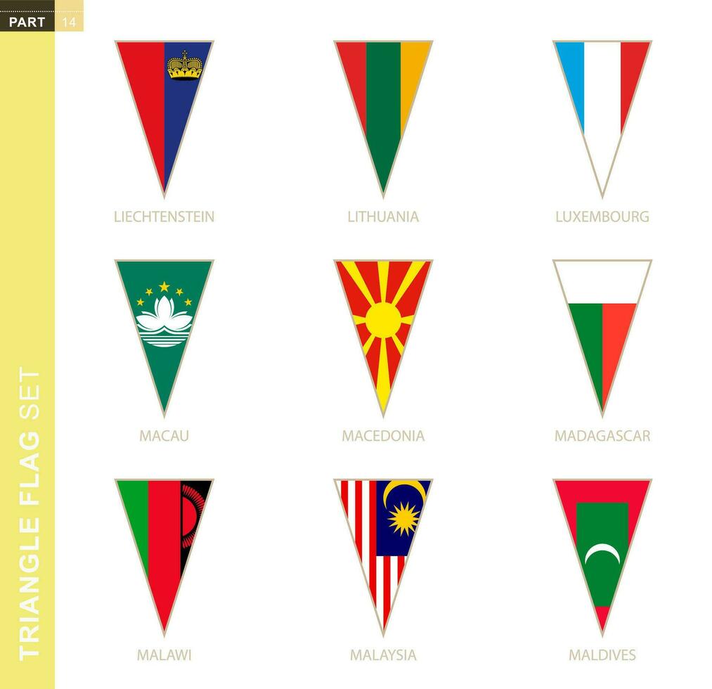 Triangle flag set, stylized country flags. vector