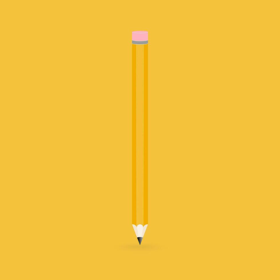 Pencil with eraser on the yellow background. Flat design. vector