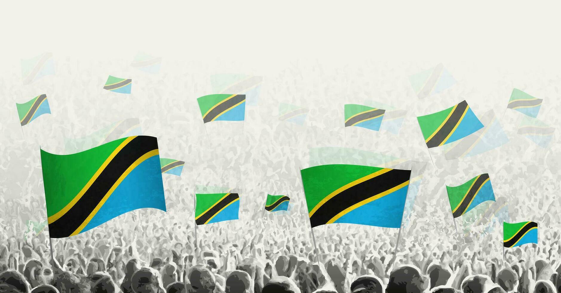 Abstract crowd with flag of Tanzania. Peoples protest, revolution, strike and demonstration with flag of Tanzania. vector