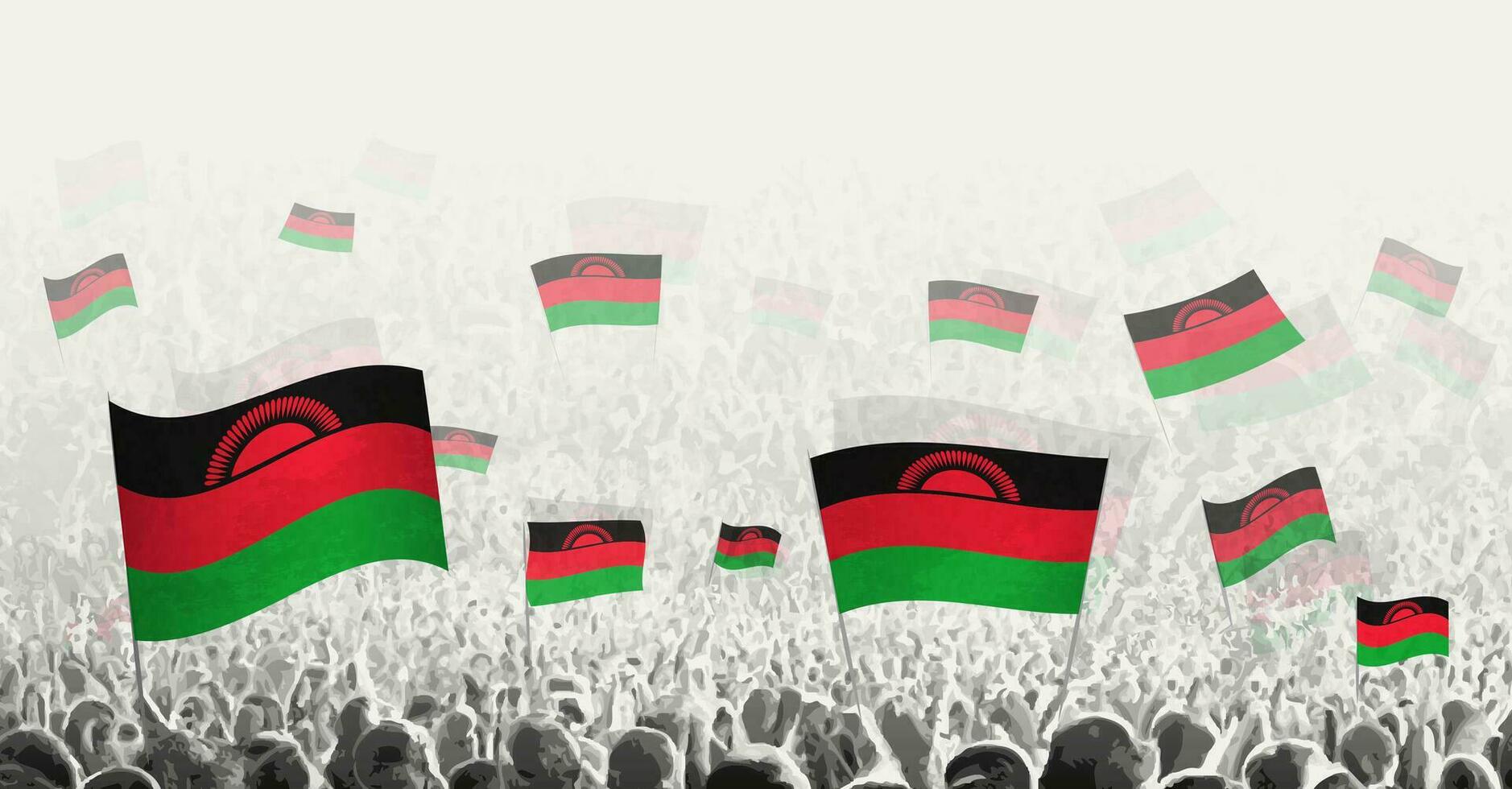 Abstract crowd with flag of Malawi. Peoples protest, revolution, strike and demonstration with flag of Malawi. vector