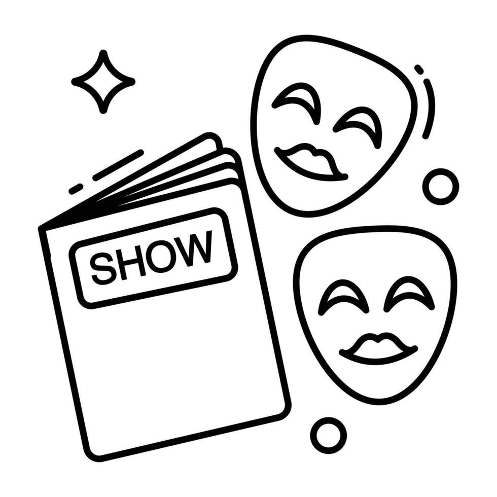 Happy and sad face mask, theater masks icon vector