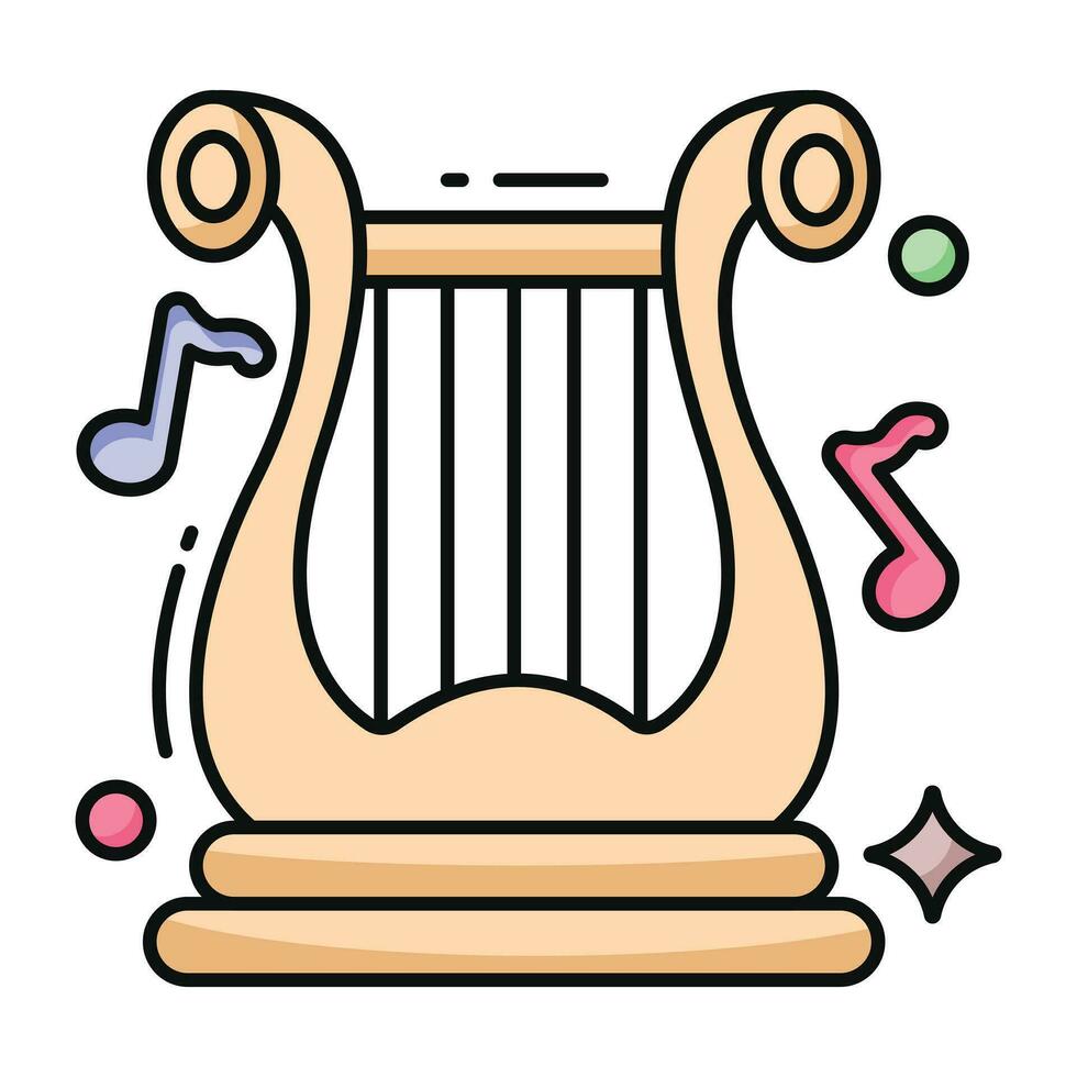 A musical instrument icon, flat design of harp vector