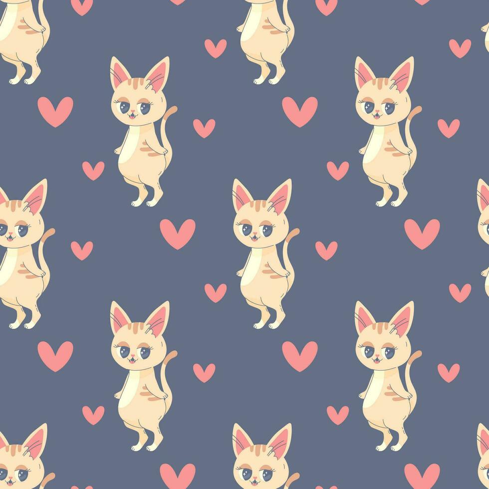 Seamless pattern kitty with heart, pink cute, vector illustration for fabric, print