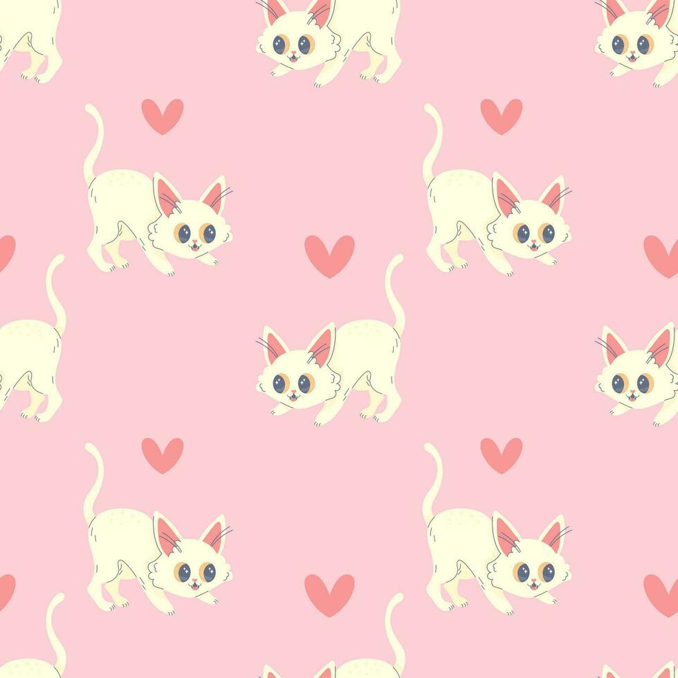 Seamless pattern kitty with heart, pink cute, vector illustration for fabric, print