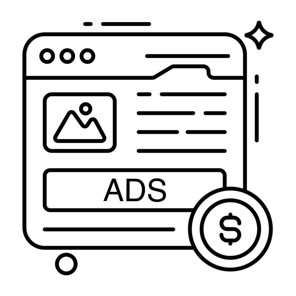 Vector design of paid ad, linear icon