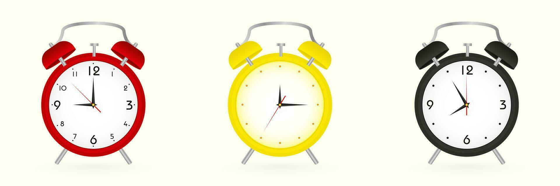 Alarm clock set, three versions of clock. vector