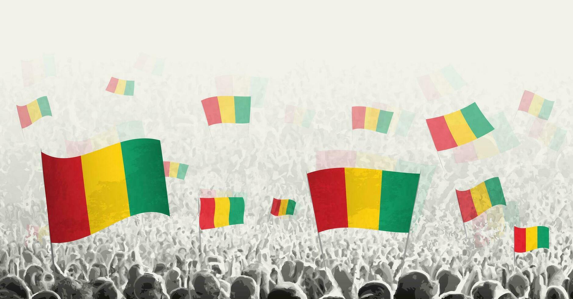 Abstract crowd with flag of Guinea. Peoples protest, revolution, strike and demonstration with flag of Guinea. vector