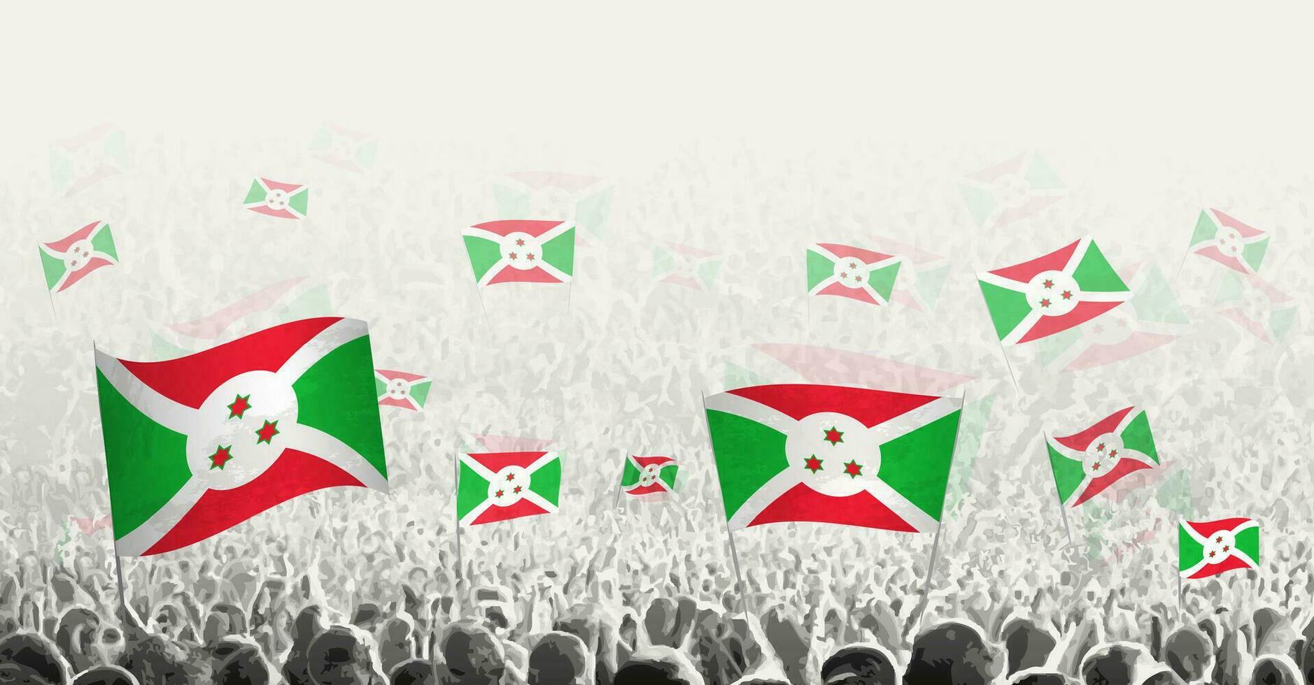 Abstract crowd with flag of Burundi. Peoples protest, revolution, strike and demonstration with flag of Burundi. vector