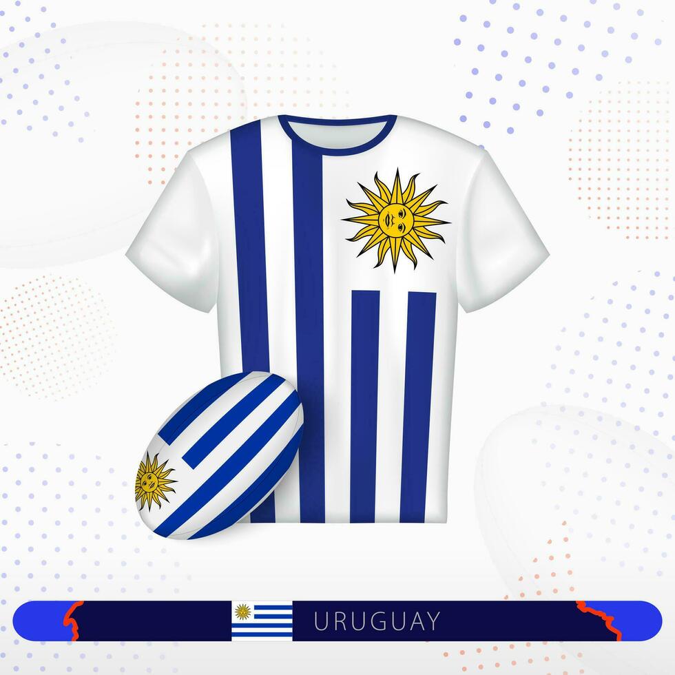 Uruguay rugby jersey with rugby ball of Uruguay on abstract sport background. vector