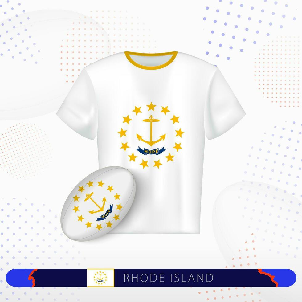 Rhode Island rugby jersey with rugby ball of Rhode Island on abstract sport background. vector