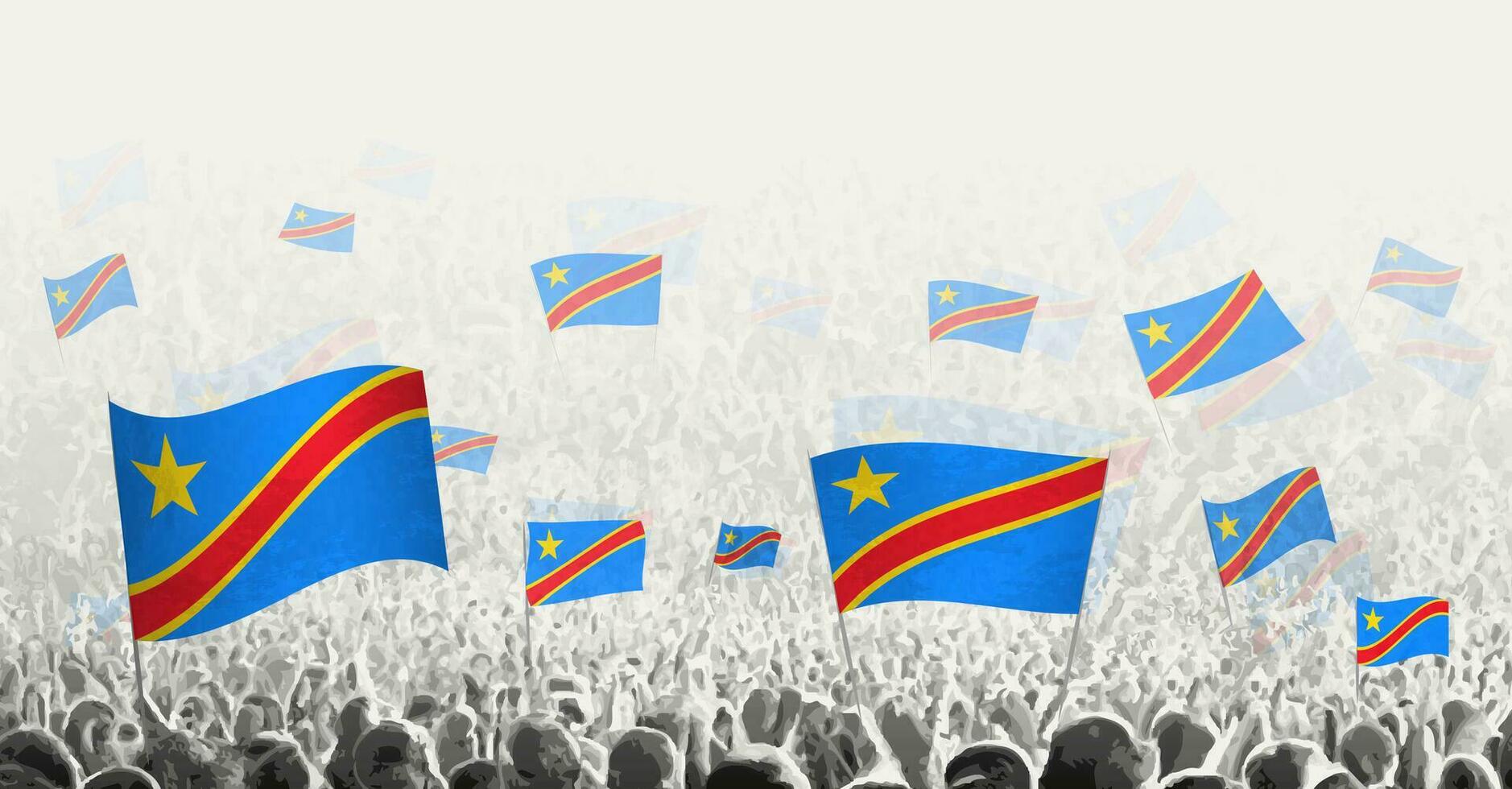 Abstract crowd with flag of DR Congo. Peoples protest, revolution, strike and demonstration with flag of DR Congo. vector