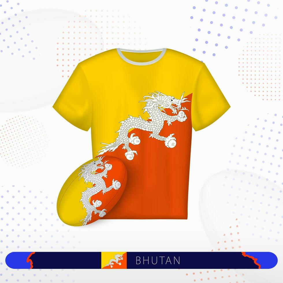 Bután rugby jersey con rugby pelota de Bután en resumen deporte antecedentes. vector