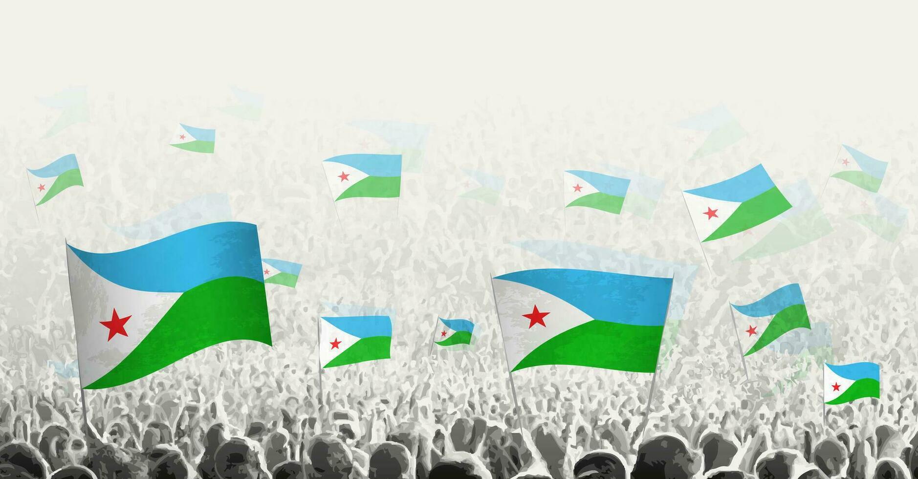 Abstract crowd with flag of Djibouti. Peoples protest, revolution, strike and demonstration with flag of Djibouti. vector