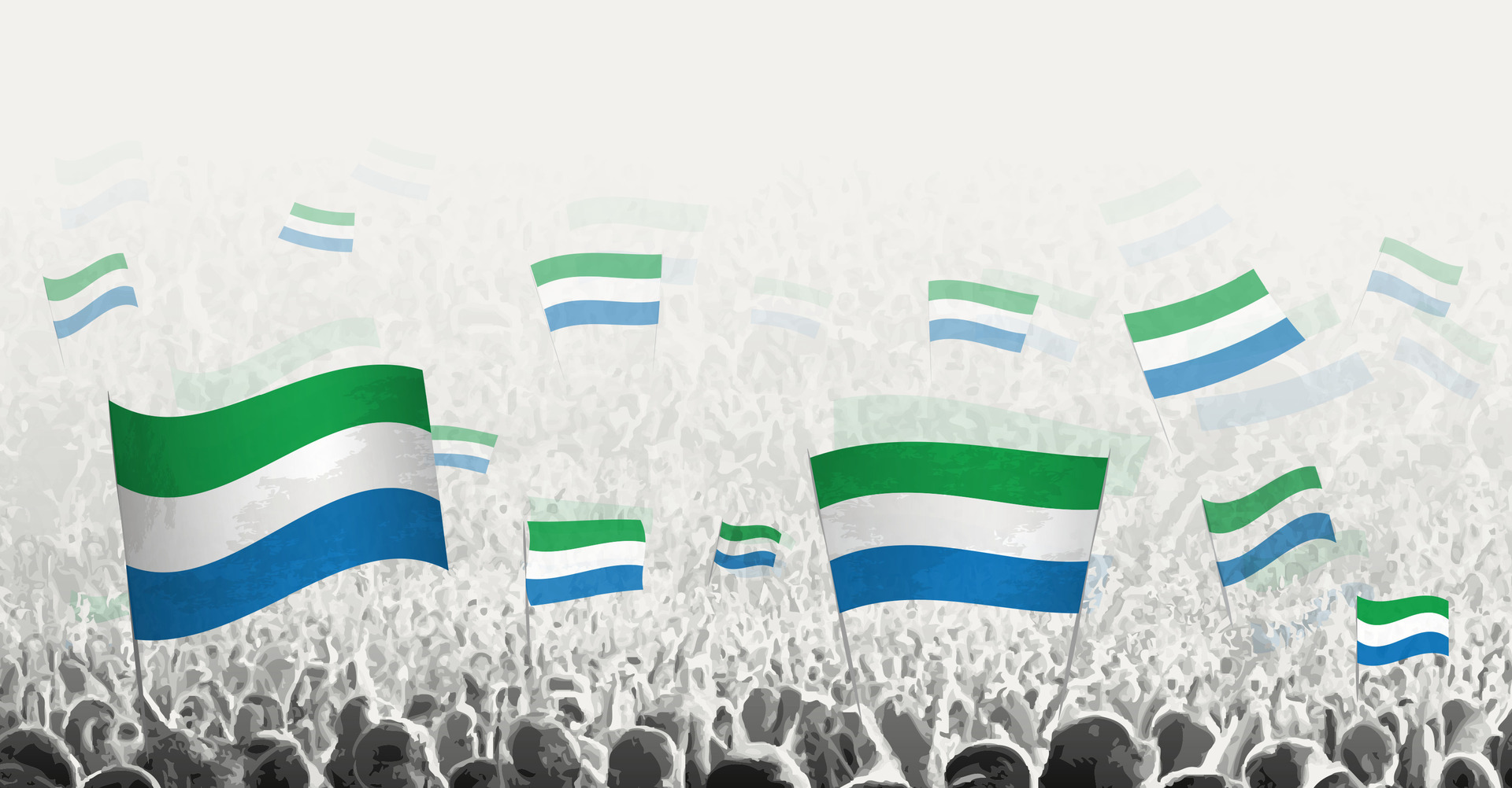 Abstract crowd with flag of Sierra Leone. Peoples protest, revolution