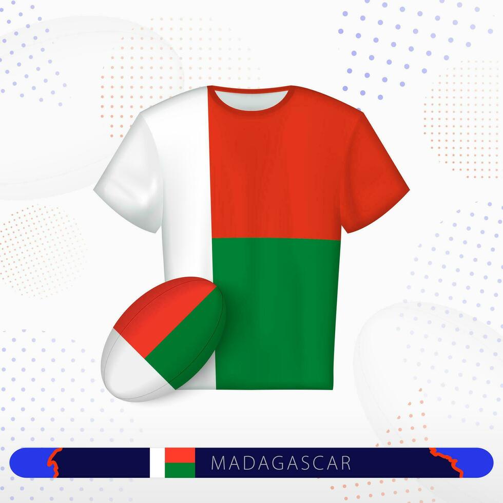 Madagascar rugby jersey with rugby ball of Madagascar on abstract sport background. vector