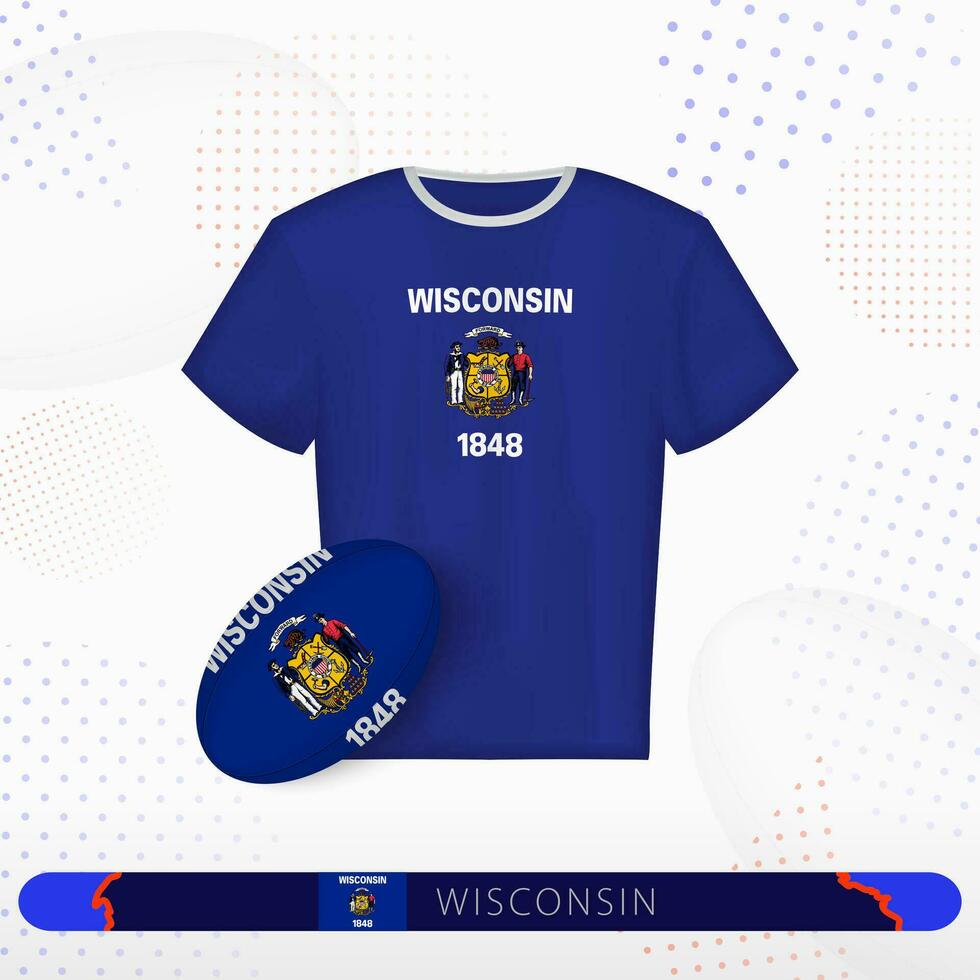 Wisconsin rugby jersey with rugby ball of Wisconsin on abstract sport background. vector