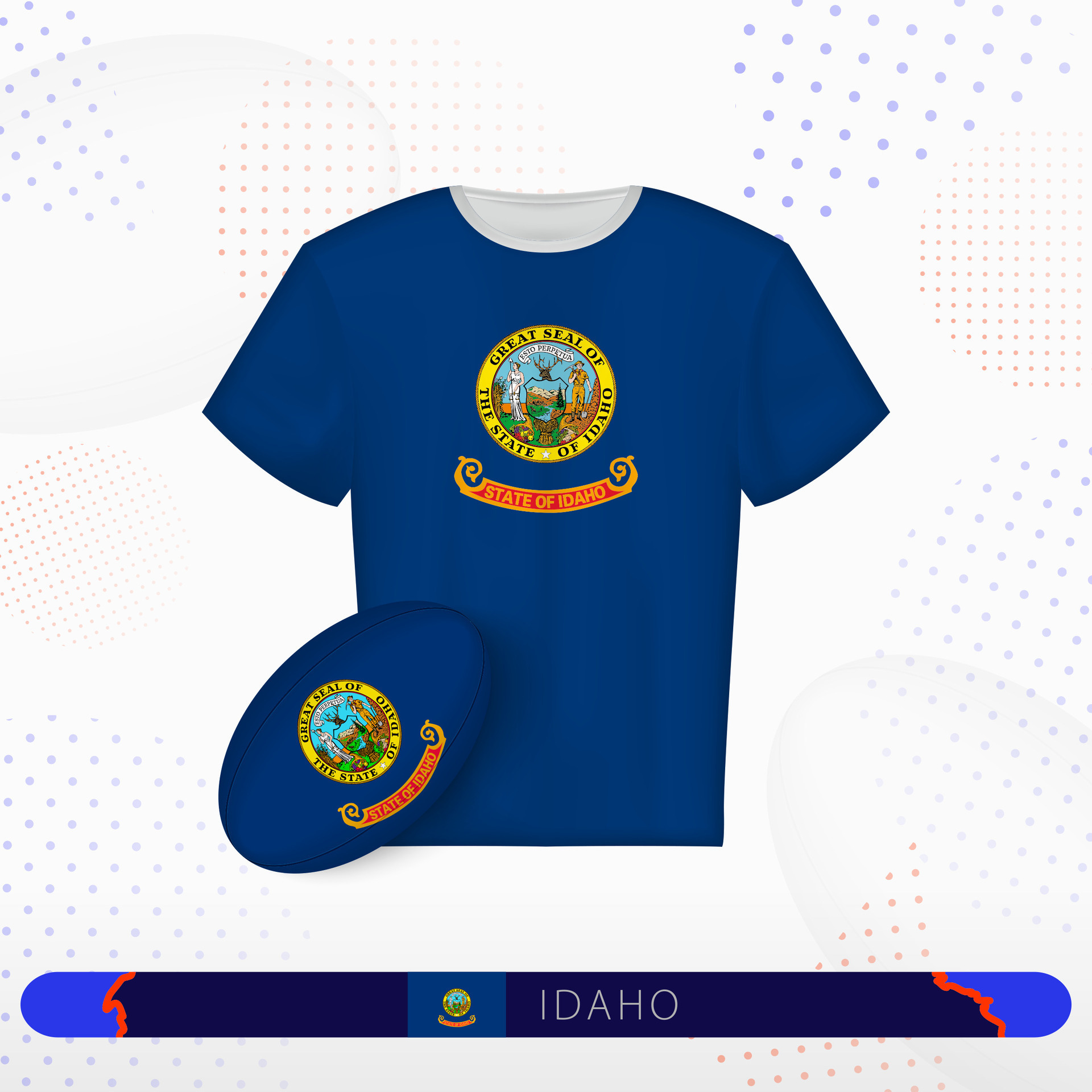 Idaho rugby jersey with rugby ball of Idaho on abstract sport