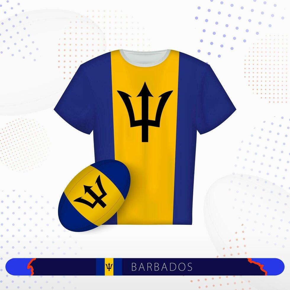 Barbados rugby jersey with rugby ball of Barbados on abstract sport background. vector