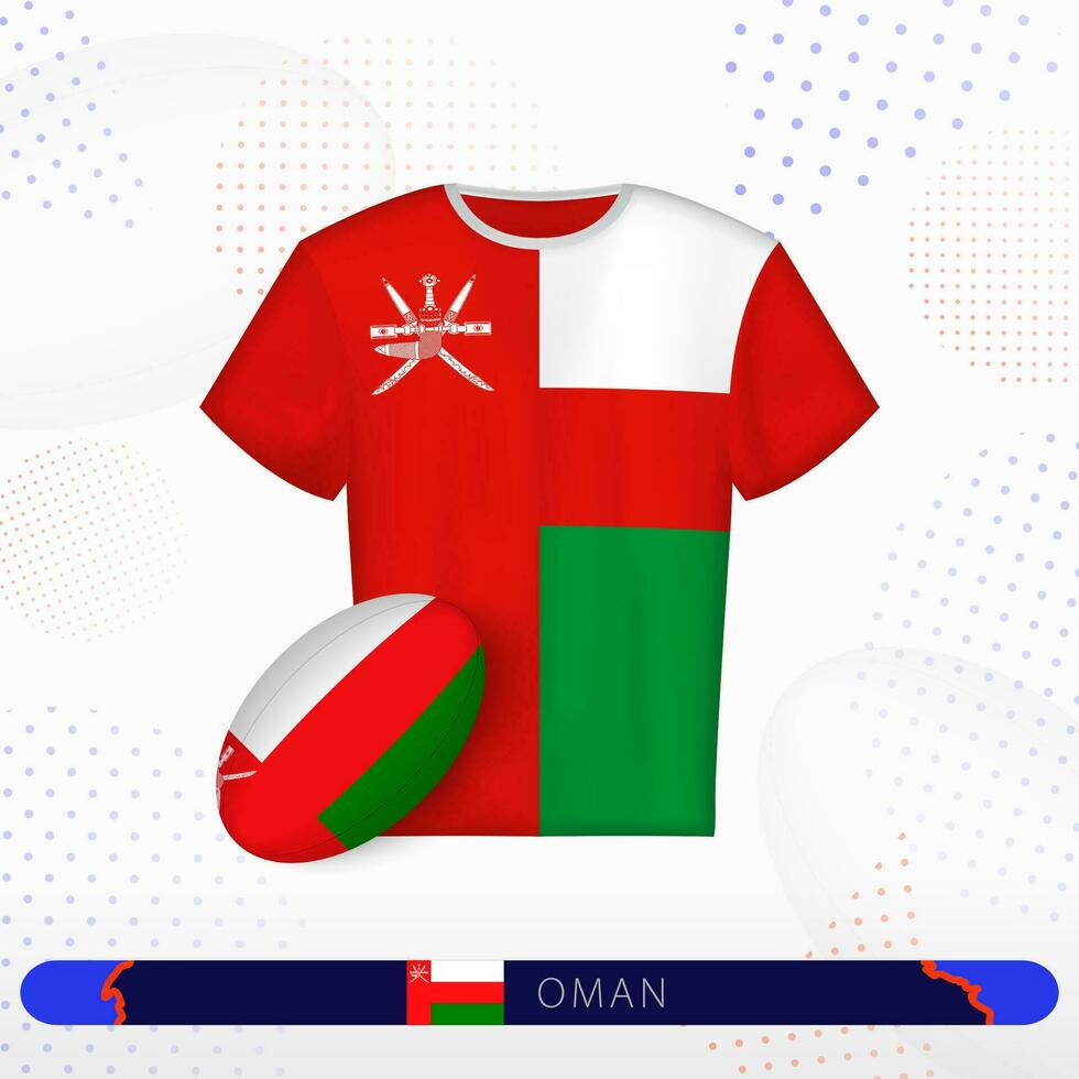 Oman rugby jersey with rugby ball of Oman on abstract sport background. vector