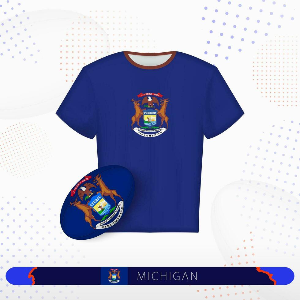 Michigan rugby jersey with rugby ball of Michigan on abstract sport background. vector