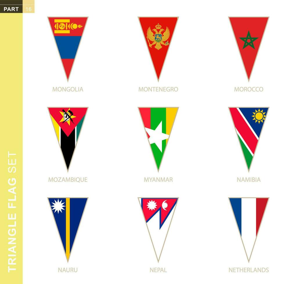 Triangle flag set, stylized country flags. vector