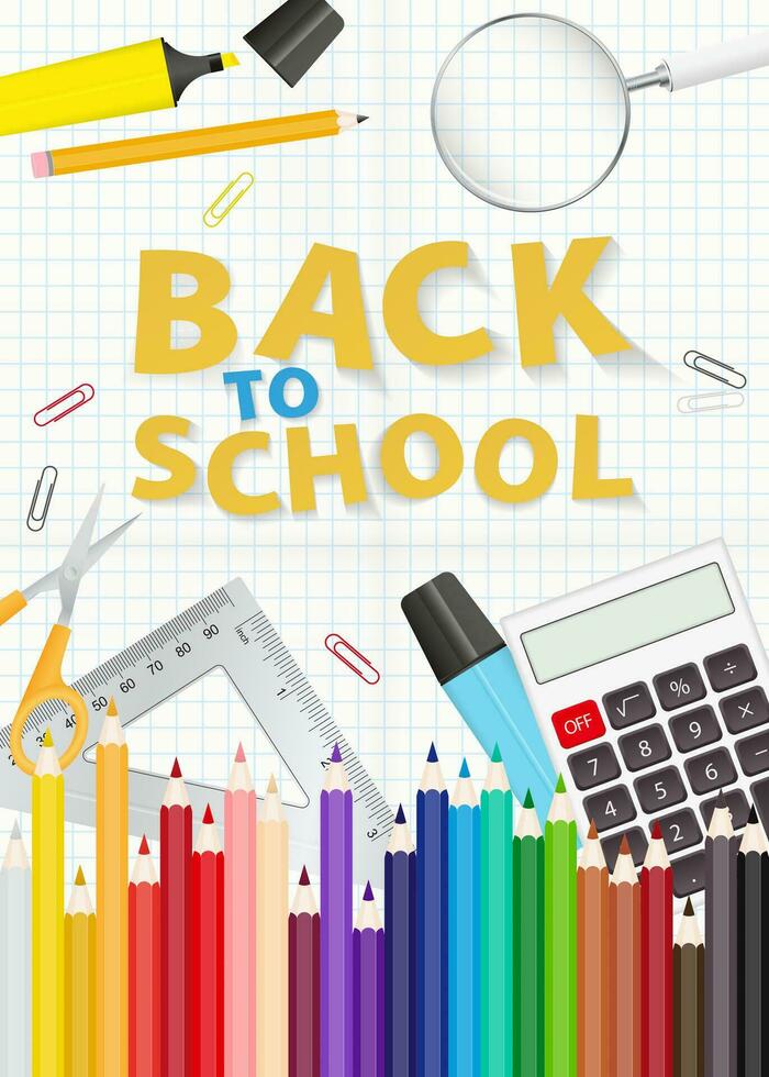 Back to School concept with school office supplies. vector