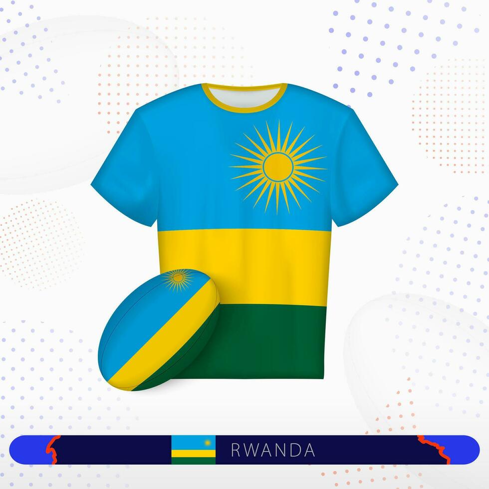 Rwanda rugby jersey with rugby ball of Rwanda on abstract sport background. vector