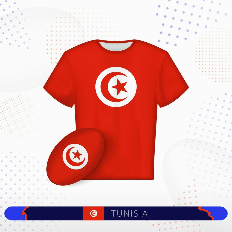 Tunisia rugby jersey with rugby ball of Tunisia on abstract sport background. vector