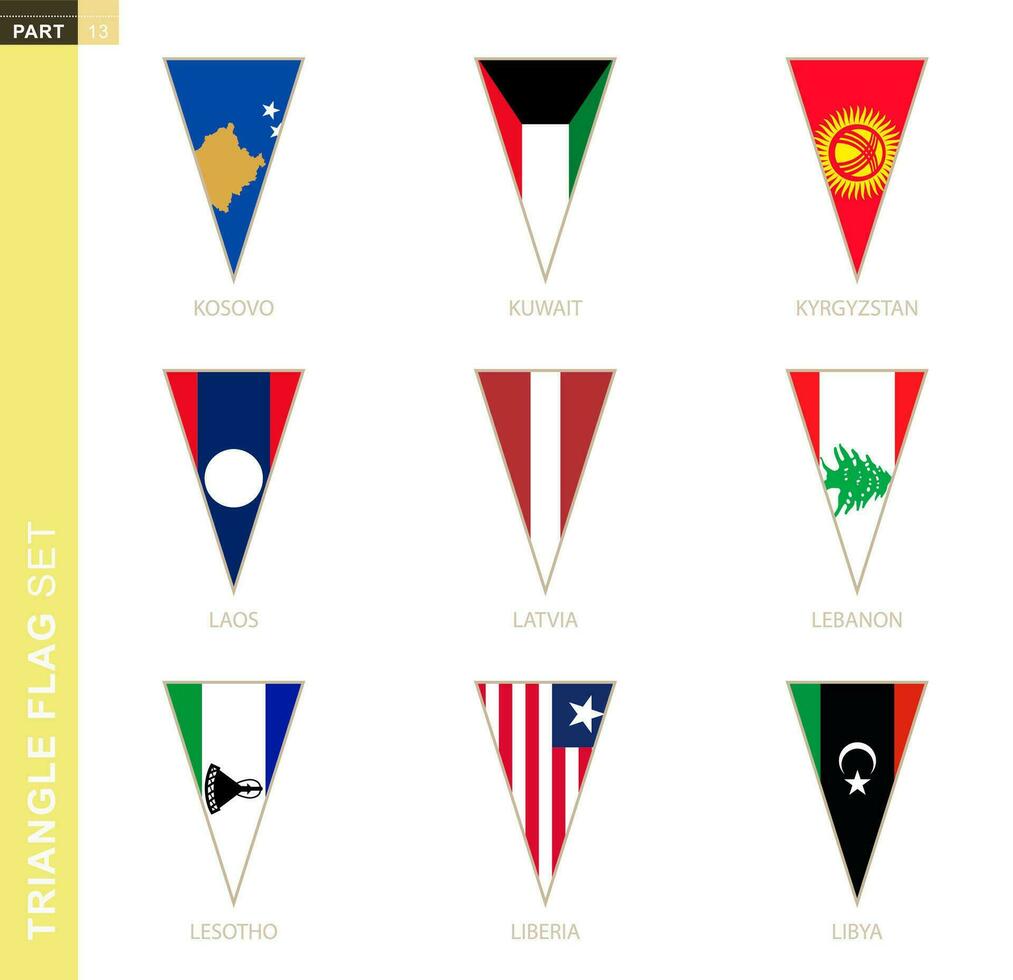 Triangle flag set, stylized country flags. vector