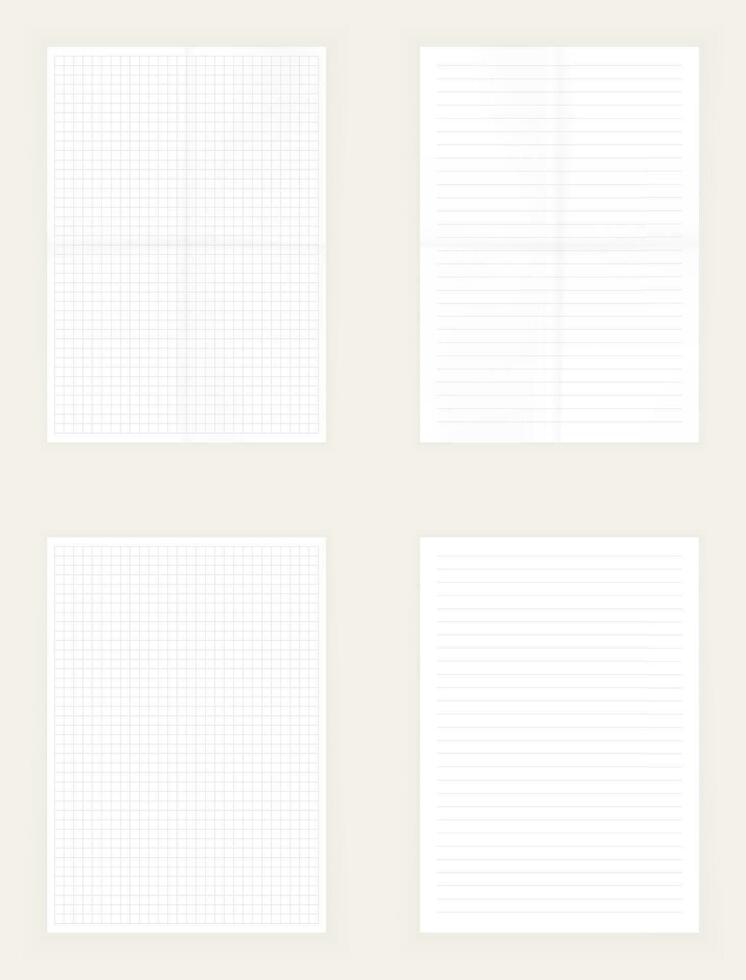 Realistic blank sheets of lined and square paper. Vector set of paper sheets