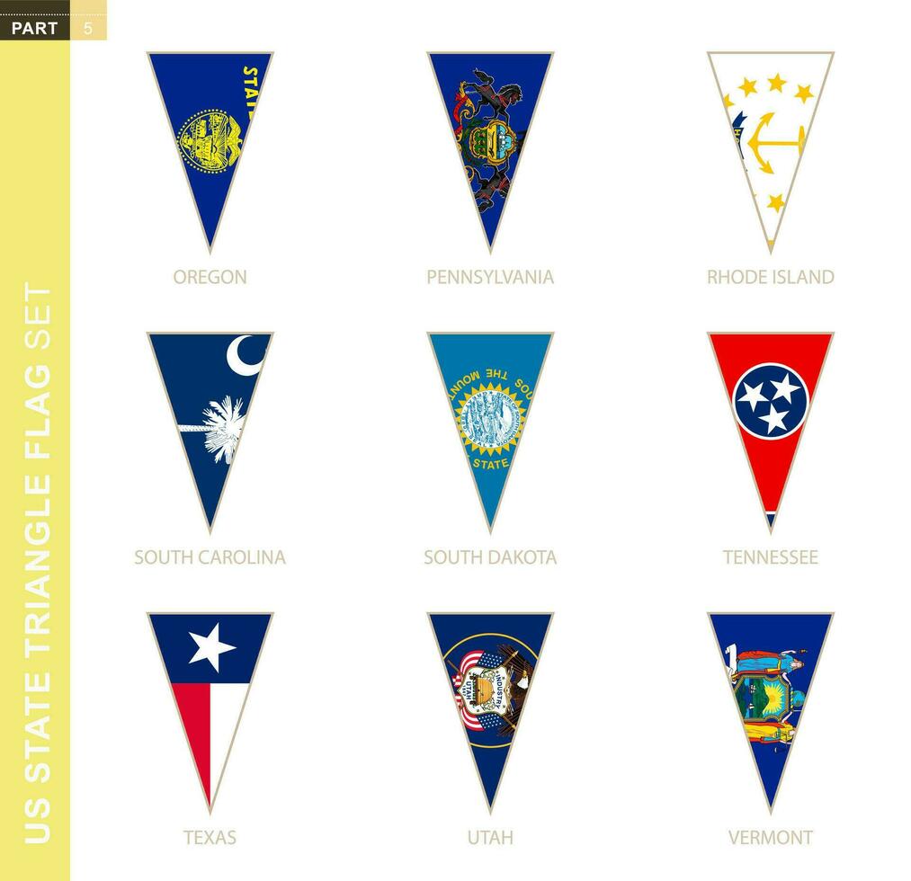 Triangle USA states flag set, stylized state flags vector