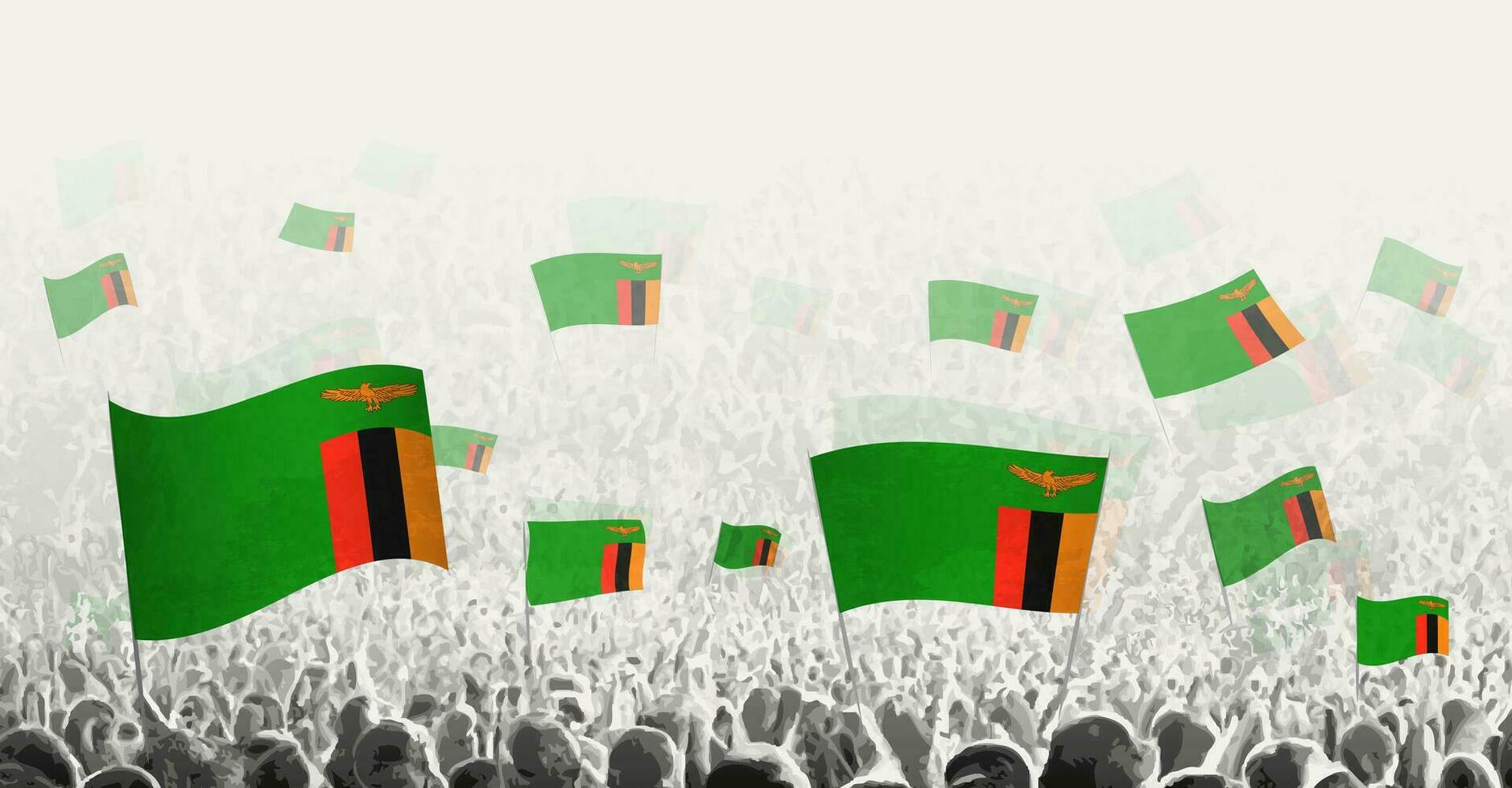Abstract crowd with flag of Zambia. Peoples protest, revolution, strike and demonstration with flag of Zambia. vector