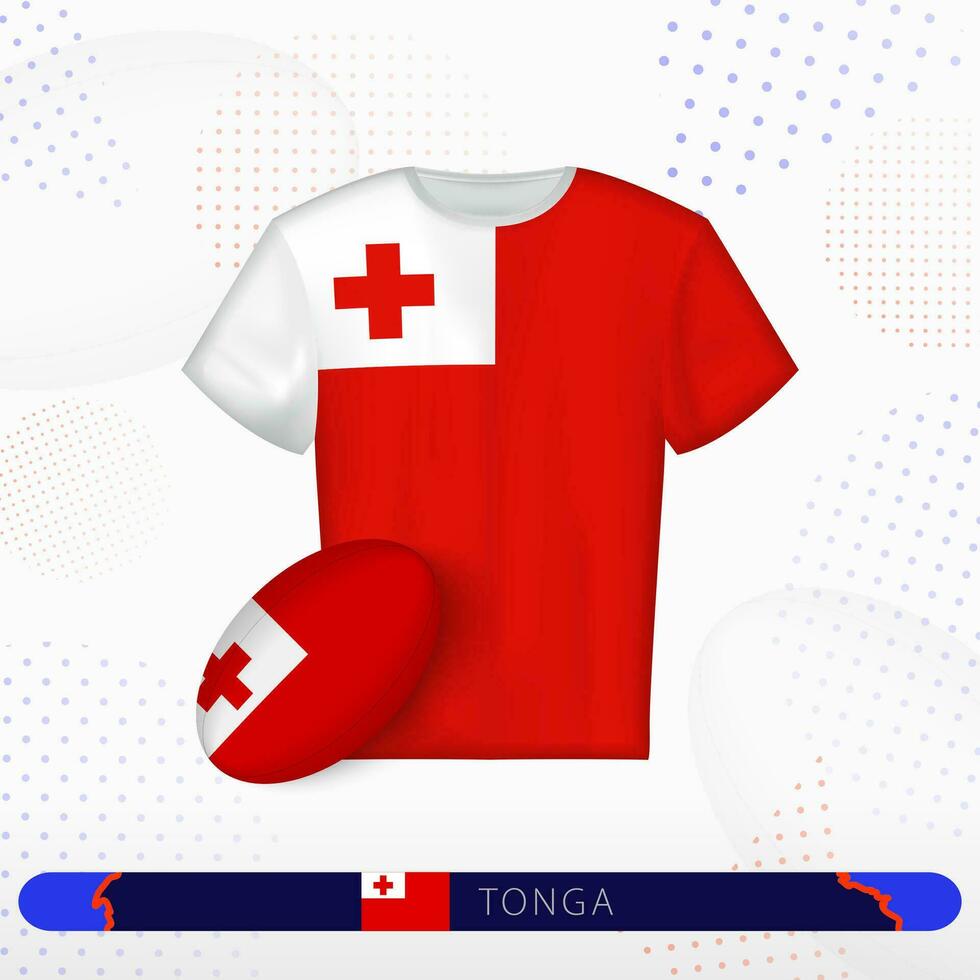 Tonga rugby jersey with rugby ball of Tonga on abstract sport background. vector