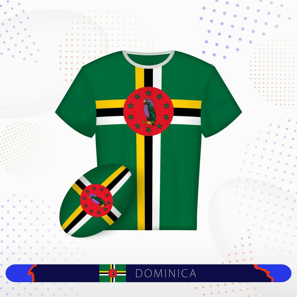 Dominica rugby jersey with rugby ball of Dominica on abstract sport background. vector